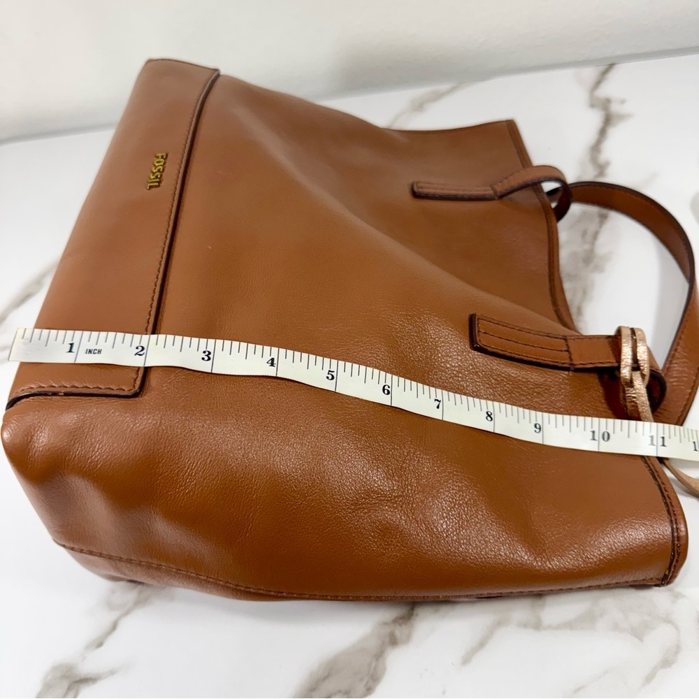 Fossil Reversible Slouchy Brown Tan Leather Metallic Rose Gold Handbag Tote Bag - Picture 12 of 16